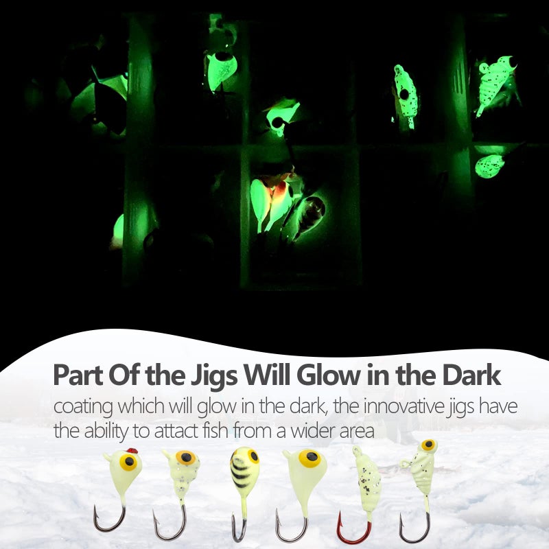 THKFISH طُعوم صيد السمك على الجليد THKFISH 54 قطعة، طُعوم مضيئة لصيد السمك على الجليد، مجموعة طُعوم صيد السمك على الجليد لصيد الكرابي والبايس والوالاي، معدات صيد السمك في المياه المالحة والعذبة. - Image 3